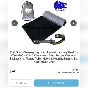 NWT Chill Gorilla Sleeping Bag Liner